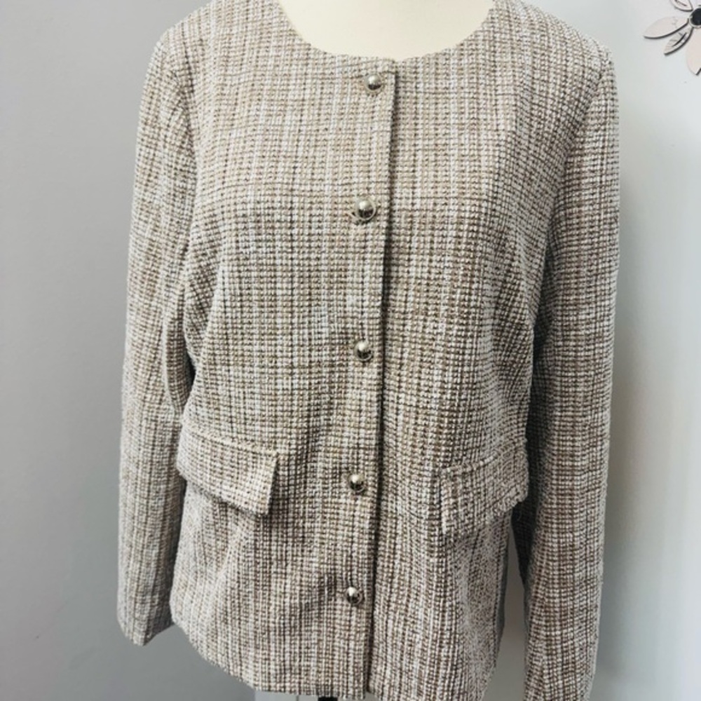MEROKEETY Vtg 40s 50s Women's Tweed Jacket - Beige Sewing Pattern Long Sleeve M